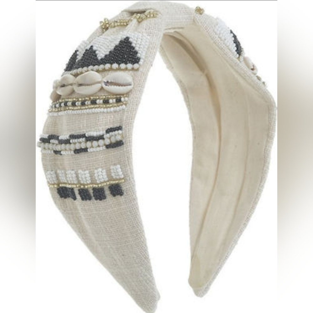 NEW Bohemian Beaded Shell Ivory Knot Headband - Picture 8 of 8